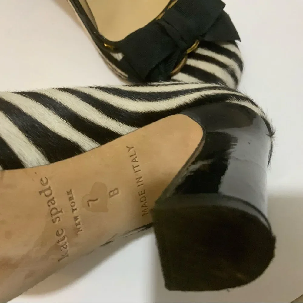 ♠️ Kate Spade Leopard Heels Pumps Round Toe Heel Ribbon Total Pattern 7B